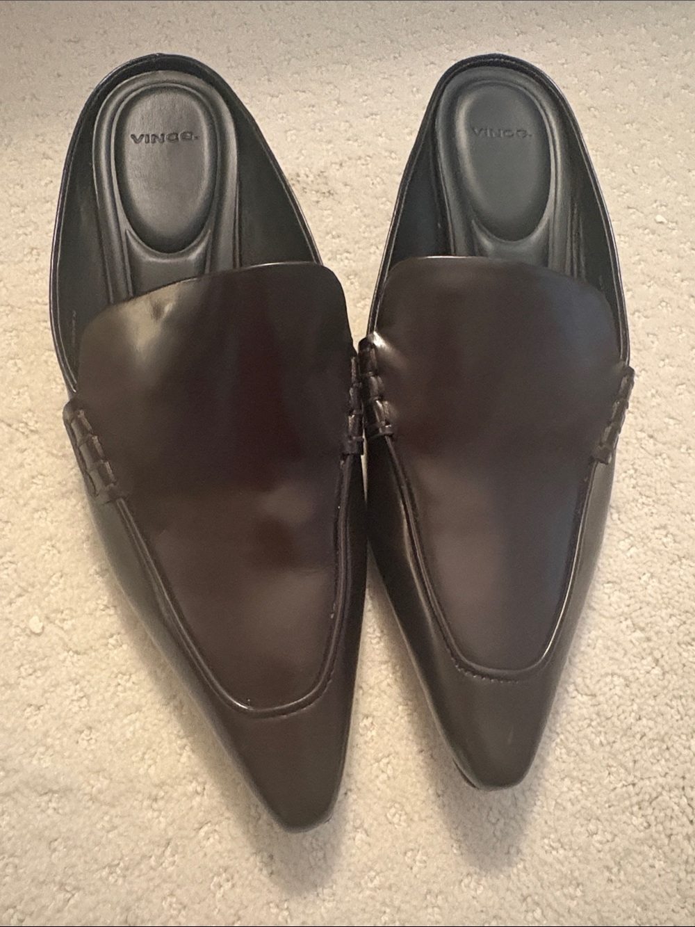 Vince Brown/Burgundy Leather Slip-On Loafer Kitten Heel